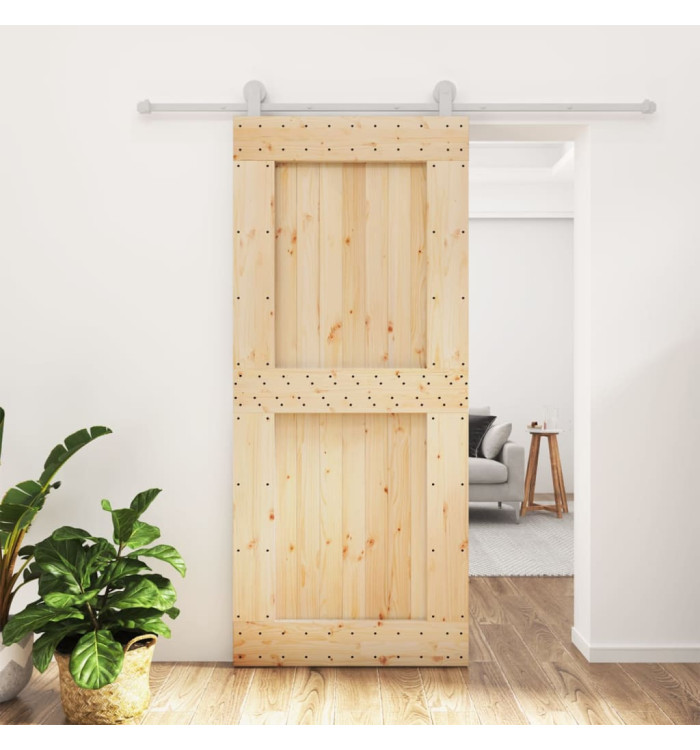 Porte coulissante et kit de quincaillerie 90x210 cm pin massif | Mobilier & Déco