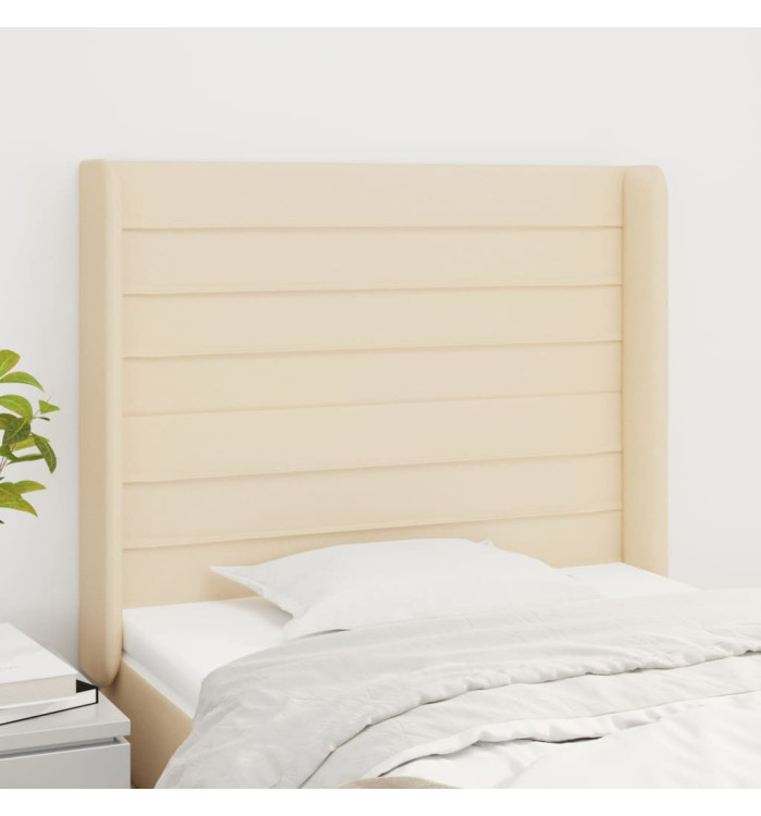 Tête de lit avec oreilles Crème 93x16x118/128 cm Tissu | Mobilier & Déco