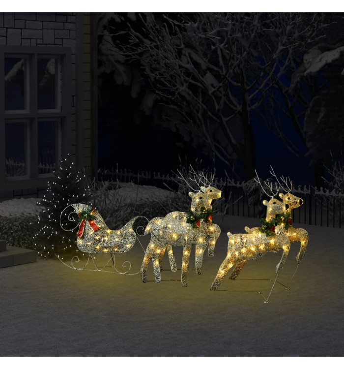 Décoration de Noël Rennes avec traîneau 100 LED Extérieur Doré | Mobilier & Déco