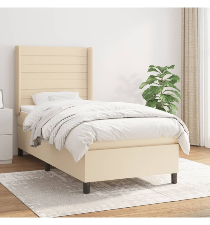 Sommier à lattes de lit avec matelas Crème 90x200 cm Tissu | Mobilier & Déco