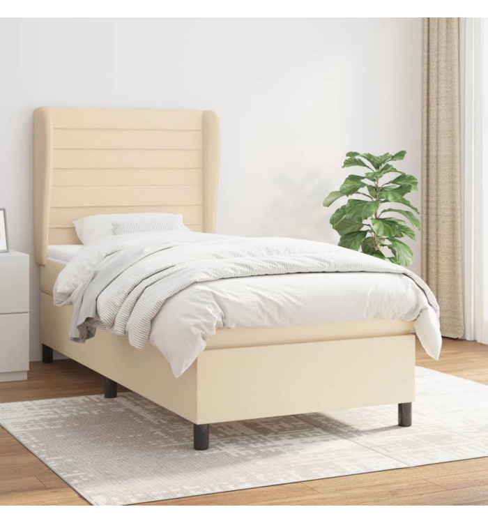 Sommier à lattes de lit avec matelas Crème 90x200 cm Tissu | Mobilier & Déco