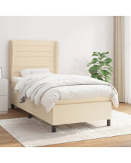 Sommier à lattes de lit avec matelas Crème 90x200 cm Tissu | Mobilier & Déco