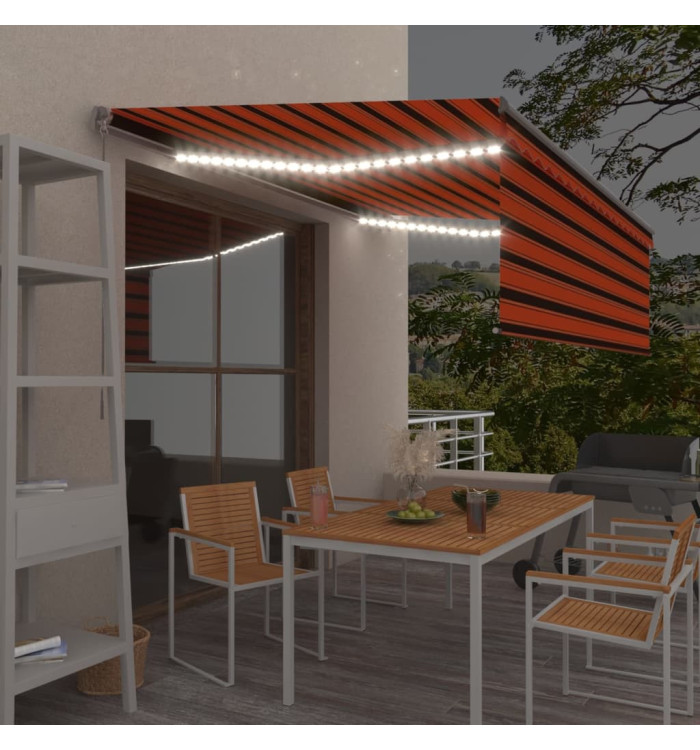 Auvent manuel rétractable et store LED 4,5x3 m Orange et marron | Mobilier & Déco