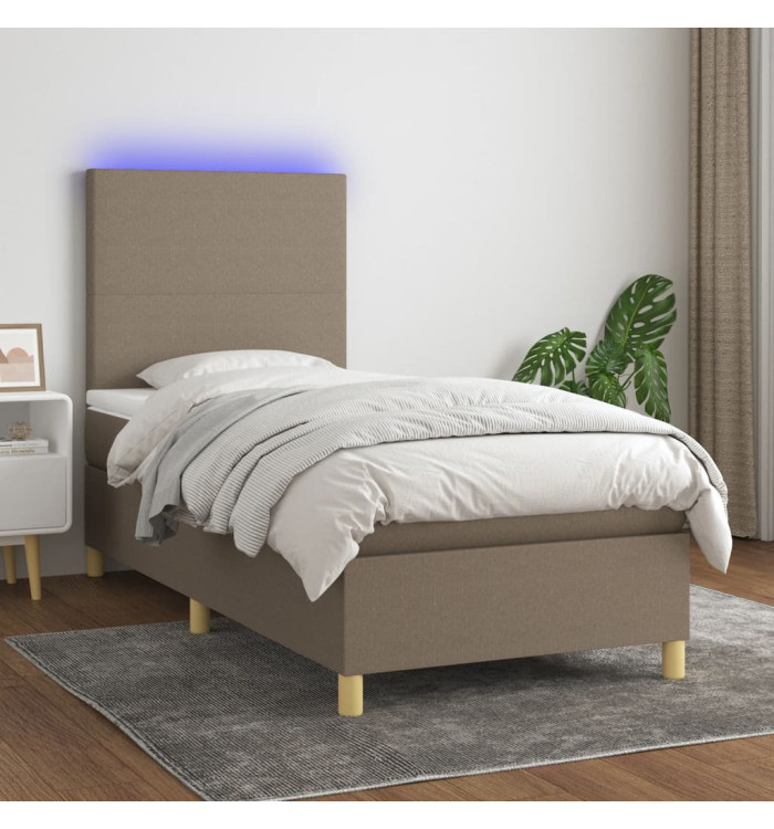 Sommier à lattes de lit et matelas et LED Taupe 90x200 cm Tissu | Mobilier & Déco