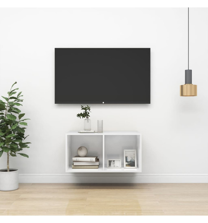 Meuble TV mural Blanc brillant 37x37x72 cm Bois d’ingénierie | Mobilier & Déco