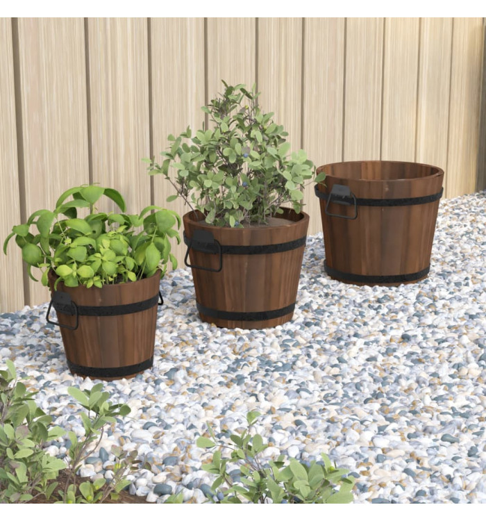 Ensemble de jardinière godet 3 pcs bois massif de sapin | Mobilier & Déco