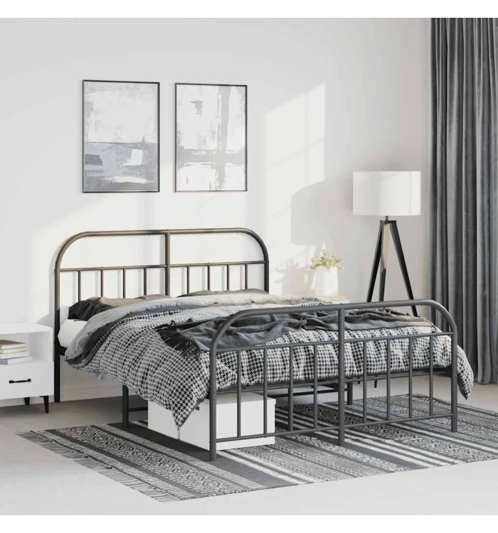 Cadre de lit métal sans matelas avec pied de lit noir 135x190cm | Mobilier & Déco