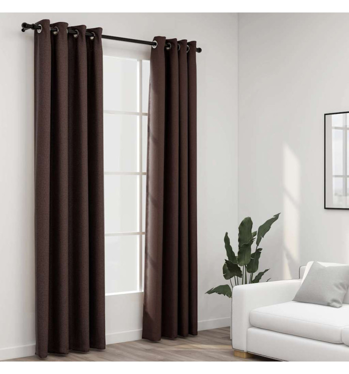 Rideaux occultants Aspect lin avec œillets 2pcs Taupe 140x225cm | Mobilier & Déco