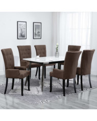 Chaises à manger avec accoudoirs lot de 6 marron tissu | Mobilier & Déco
