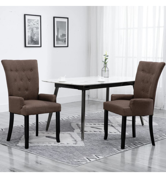 Chaises à manger avec accoudoirs lot de 2 marron tissu | Mobilier & Déco