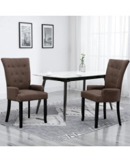 Chaises à manger avec accoudoirs lot de 2 marron tissu | Mobilier & Déco