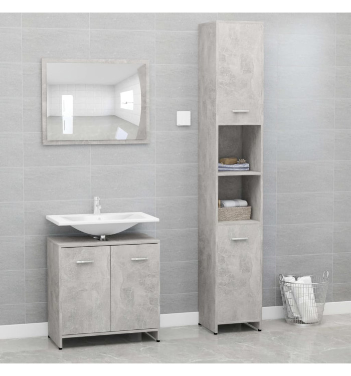 Ensemble de meubles de bain 3 pcs Gris béton Bois d'ingénierie | Mobilier & Déco