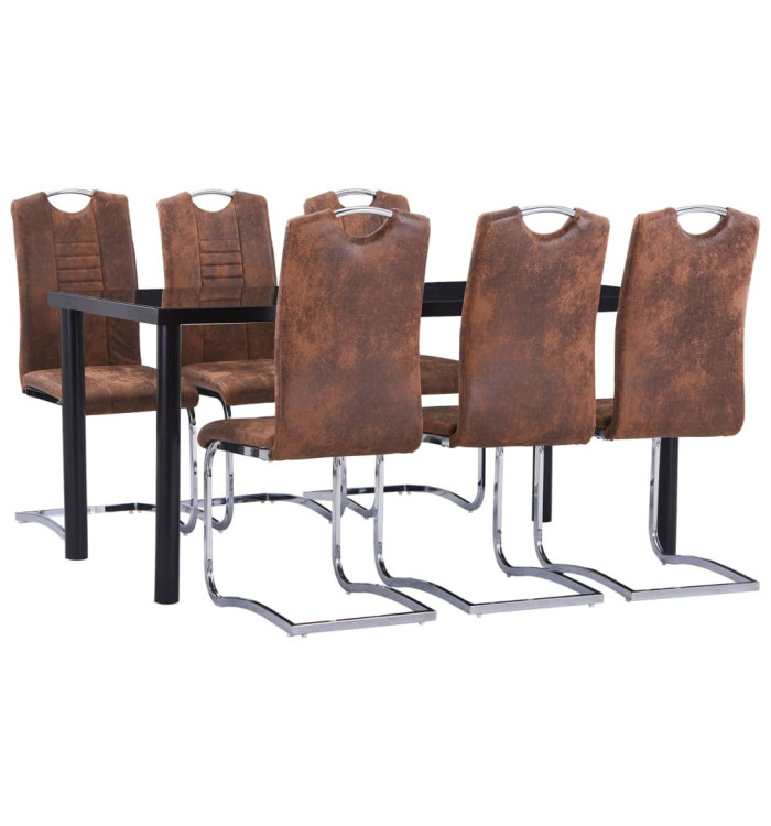 Ensemble de salle à manger 7 pcs Similicuir daim Marron | Mobilier & Déco