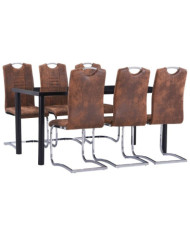Ensemble de salle à manger 7 pcs Similicuir daim Marron | Mobilier & Déco
