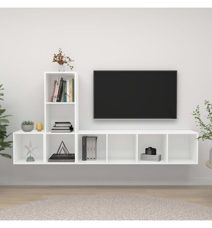 Ensemble de meuble TV 3 pcs Blanc Bois d'ingénierie | Mobilier & Déco