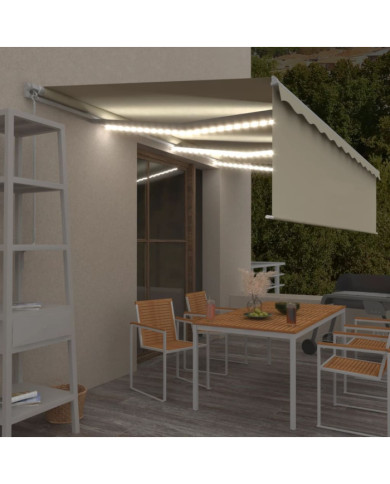 Auvent manuel rétractable avec store et LED 6x3 m Crème | Mobilier & Déco