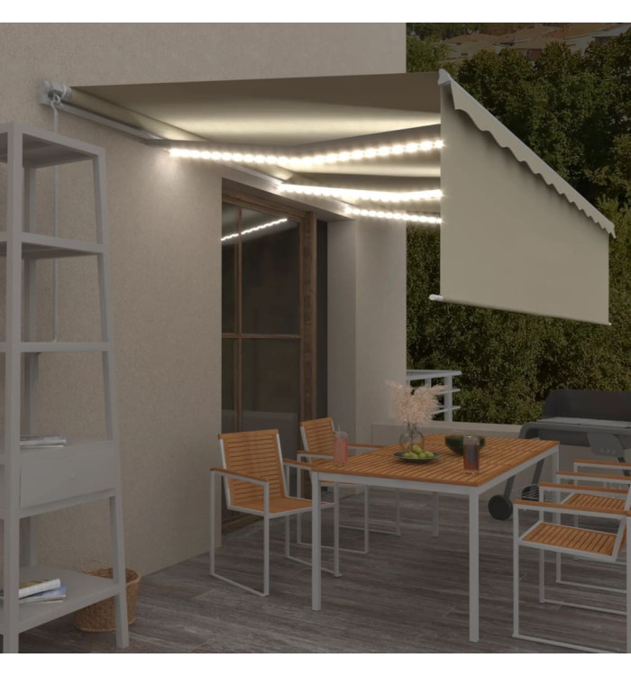 Auvent manuel rétractable avec store et LED 6x3 m Crème | Mobilier & Déco
