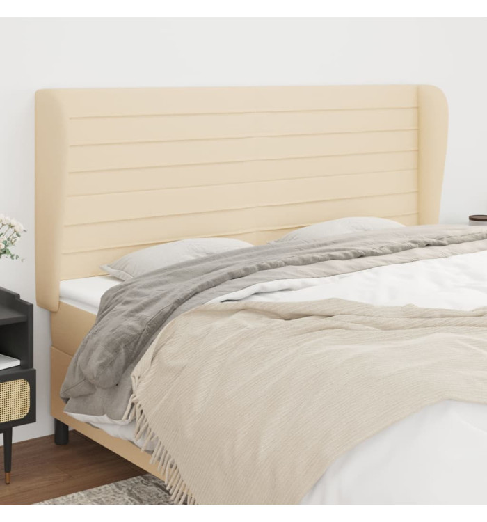 Tête de lit avec oreilles Crème 203x23x118/128 cm Tissu | Mobilier & Déco