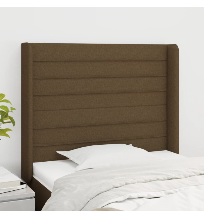 Tête de lit avec oreilles Marron foncé 93x16x118/128 cm Tissu | Mobilier & Déco