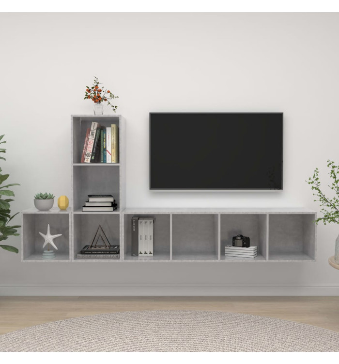 Ensemble de meuble TV 3 pcs Gris béton Bois d'ingénierie | Mobilier & Déco
