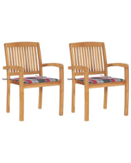 Chaises de jardin lot de 2 avec coussins à carreaux rouges Teck | Mobilier & Déco