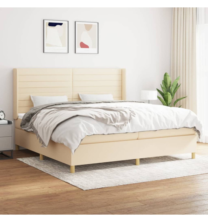 Sommier à lattes de lit avec matelas Crème 200x200 cm Tissu | Mobilier & Déco