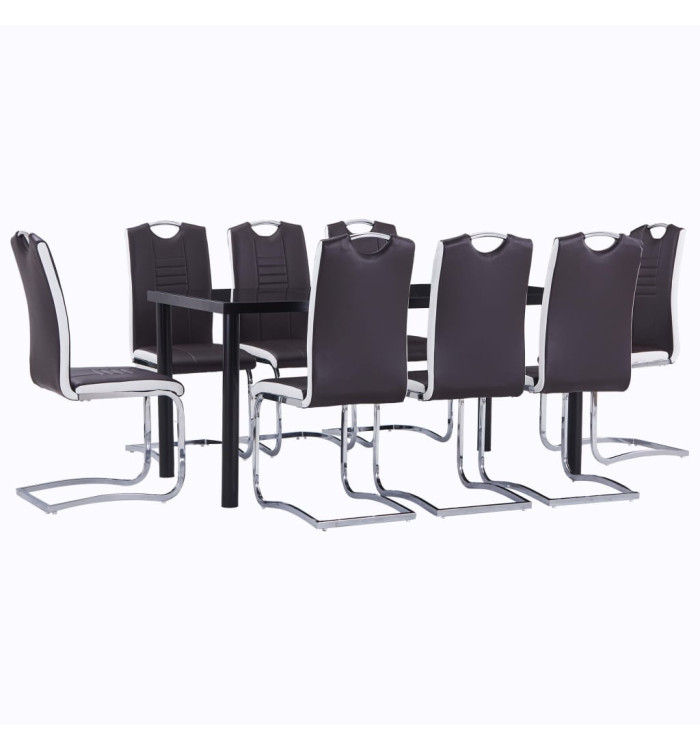 Ensemble de salle à manger 9 pcs Similicuir Marron | Mobilier & Déco