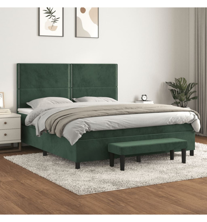 Sommier à lattes de lit et matelas Vert foncé 160x200cm Velours | Mobilier & Déco