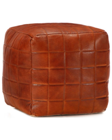 Pouf 40 x 40 x 40 cm Brun roux Cuir véritable de chèvre | Mobilier & Déco