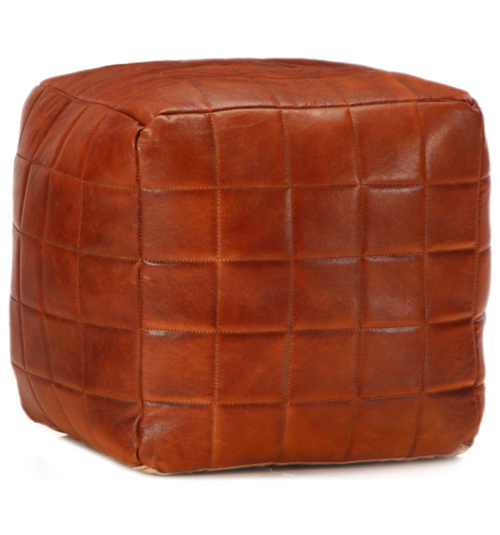 Pouf 40 x 40 x 40 cm Brun roux Cuir véritable de chèvre | Mobilier & Déco