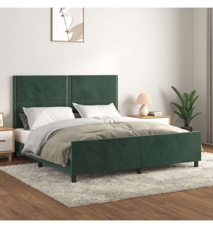 Cadre de lit sans matelas vert foncé 160x200 cm velours | Mobilier & Déco