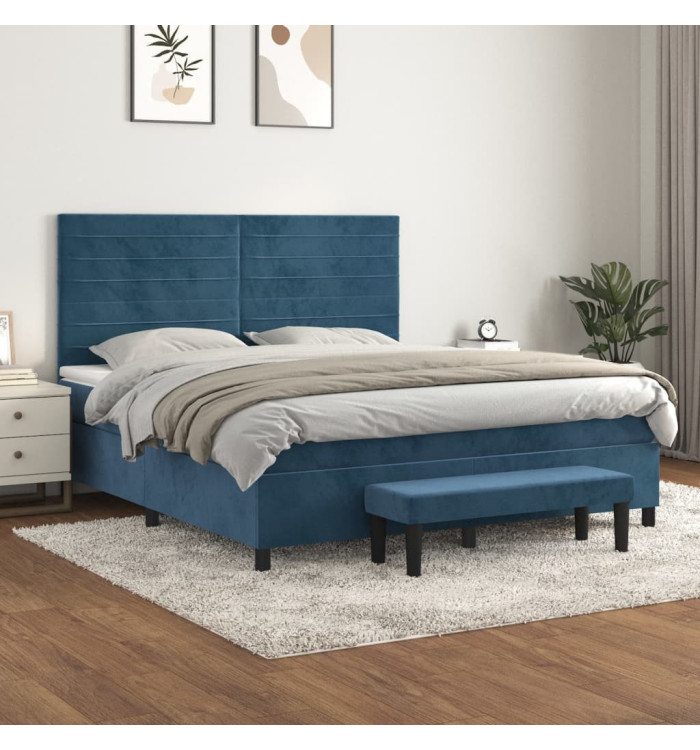 Sommier à lattes de lit et matelas Bleu foncé 160x200cm Velours | Mobilier & Déco