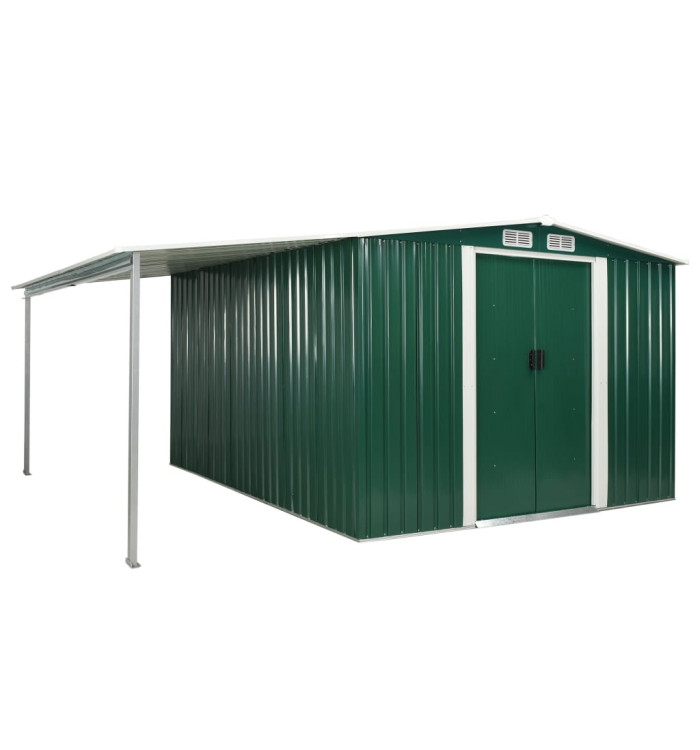 Abri de jardin à portes coulissantes Vert 386x312x178 cm Acier | Mobilier & Déco