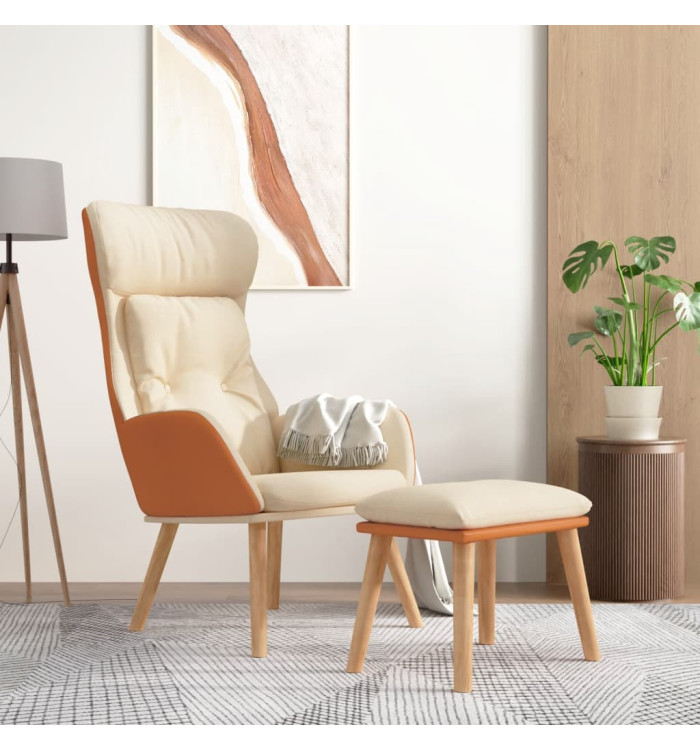 Chaise de relaxation avec repose-pied Crème Similicuir et tissu | Mobilier & Déco