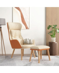 Chaise de relaxation avec repose-pied Crème Similicuir et tissu | Mobilier & Déco