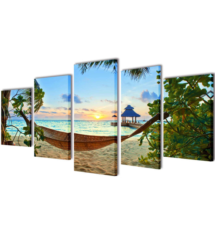 Set de toiles murales imprimées Plage avec hamac 100 x 50 cm | Mobilier & Déco