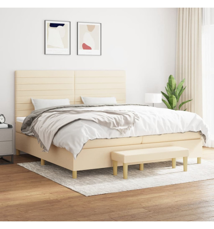 Sommier à lattes de lit avec matelas Crème 200x200 cm Tissu | Mobilier & Déco