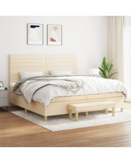 Sommier à lattes de lit avec matelas Crème 200x200 cm Tissu | Mobilier & Déco