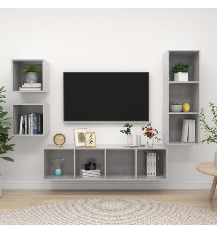 Ensemble de meuble TV 4 pcs Gris béton Bois d'ingénierie | Mobilier & Déco