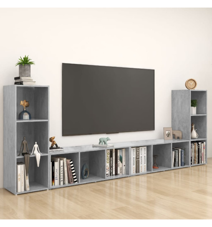 Meubles TV 4 pcs Gris béton 107x35x37 cm Bois d'ingénierie | Mobilier & Déco
