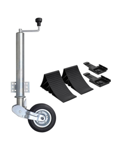 Roue de cric de remorque 60 mm avec cales de roue | Mobilier & Déco
