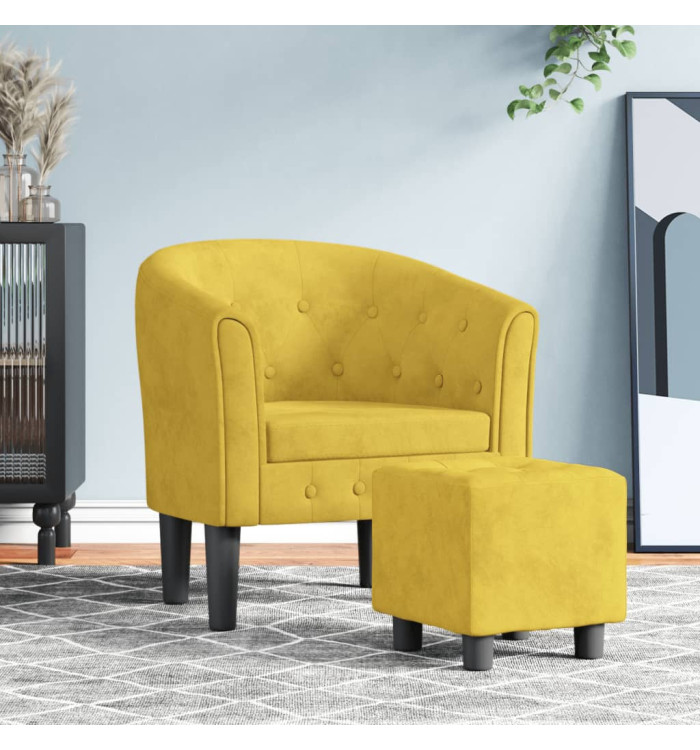 Fauteuil avec repose-pied jaune velours | Mobilier & Déco