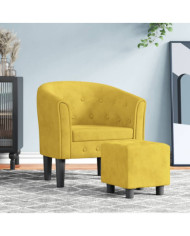 Fauteuil avec repose-pied jaune velours | Mobilier & Déco
