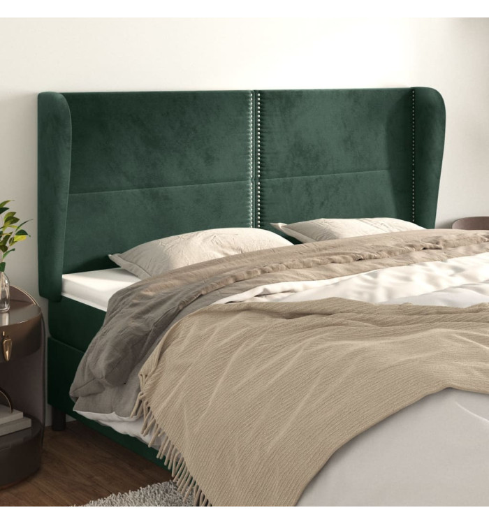 Tête de lit avec oreilles Vert foncé 163x23x118/128 cm Velours | Mobilier & Déco