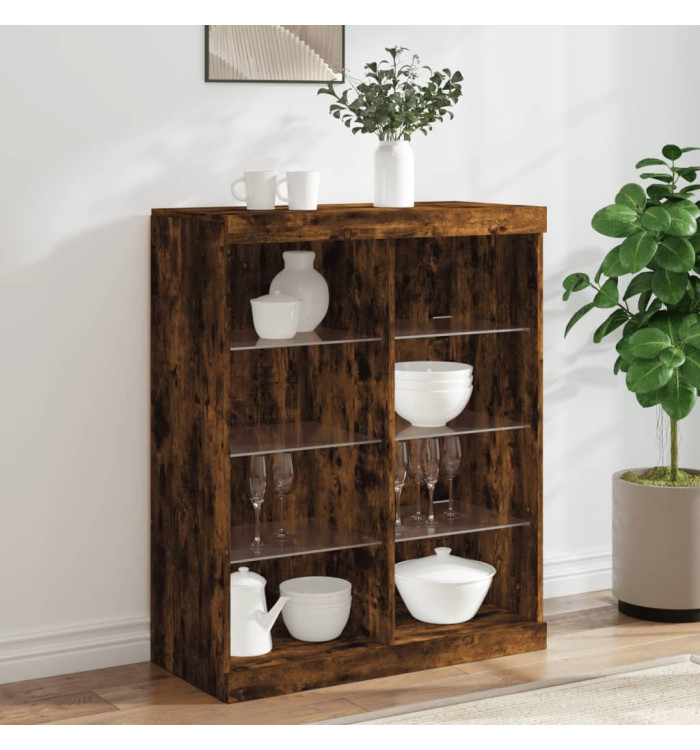 Buffet avec lumières LED chêne fumé 81x37x100 cm | Mobilier & Déco