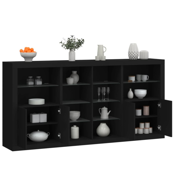 Buffet avec lumières LED noir 202x37x100 cm | Mobilier & Déco