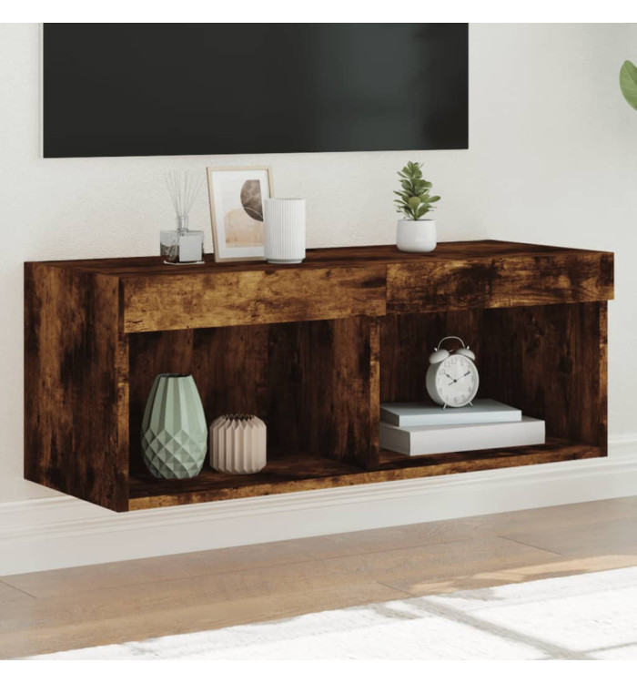 Meuble TV avec lumières LED chêne fumé 80x30x30 cm | Mobilier & Déco