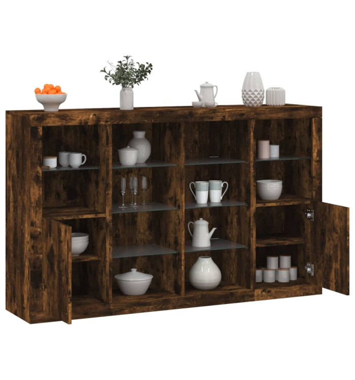 Buffets avec lumières LED 3 pcs chêne fumé bois d'ingénierie | Mobilier & Déco