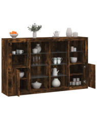 Buffets avec lumières LED 3 pcs chêne fumé bois d'ingénierie | Mobilier & Déco