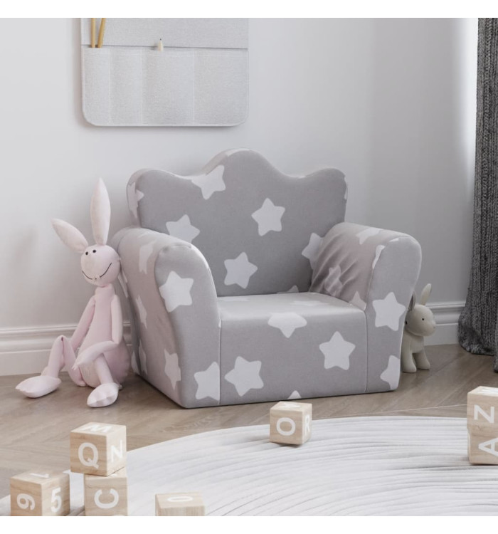 Canapé pour enfants gris clair avec étoiles peluche douce | Mobilier & Déco